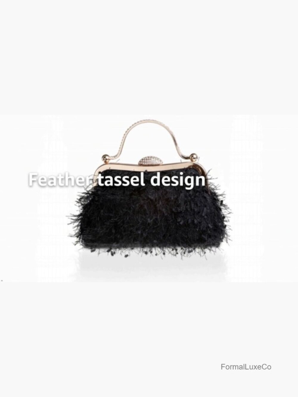 Fluffy Feather Tassel Evening Clutch Purse with Chain Strap - Picture 6 of 7